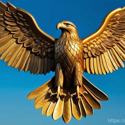 Home 16 카자흐스탄 국기와 국가 상징물 - A majestic golden sun with 32 rays, intricately shaped like grains, shining brightly against a seren...