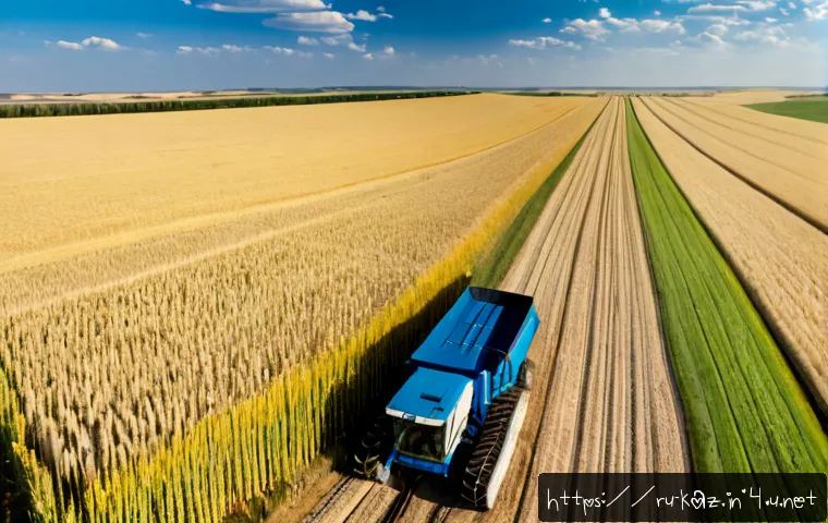 Home 11 카자흐스탄의 농업과 주요 작물 - Photorealistic panoramic view of a vast Kazakhstan wheat farm near the northern steppe, golden grain...